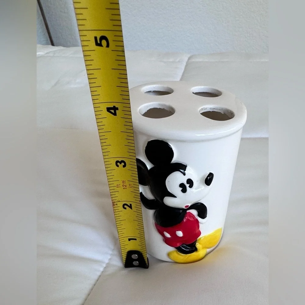 Vtg Disney Set Mickey Mouse Toothbrush Holder Stand and soap dispenser Bathroom